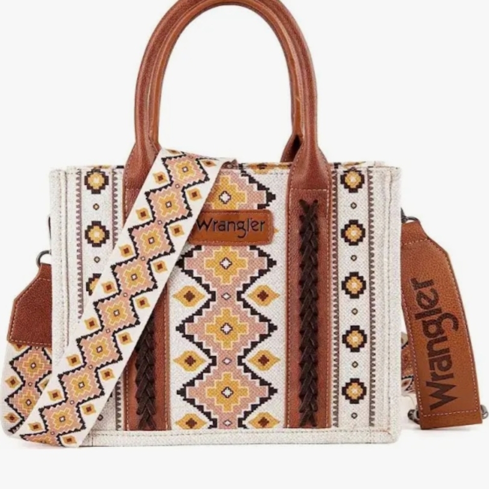 Wrangler Tan and Cream Geometric Satchel
